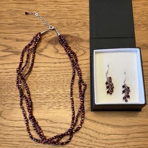 Handmade Garnet-Tone Multi-Strand Twisted Necklace and Earrings Set Silver